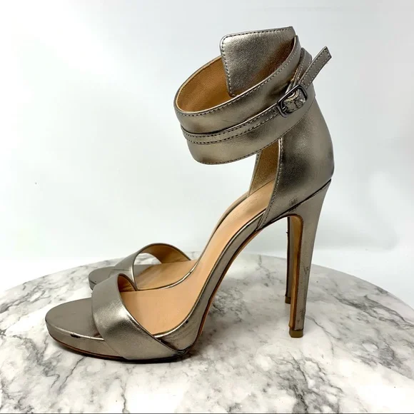 Halston Heritage Ellen Metallic Leather Ankle Strap Platform Sandal 7 Grunge - Picture 3 of 16